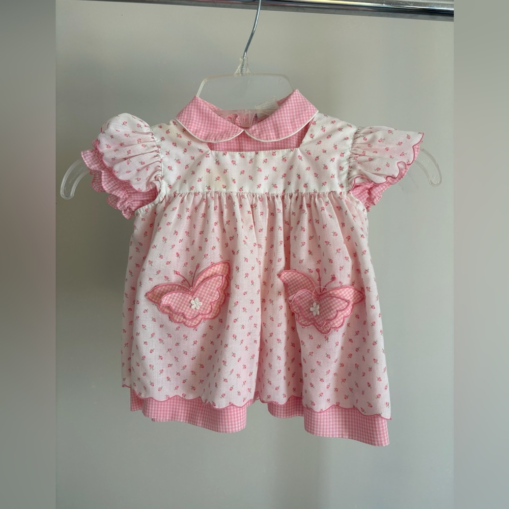 Nannette Pink Butterflies Gingham Trim Dress